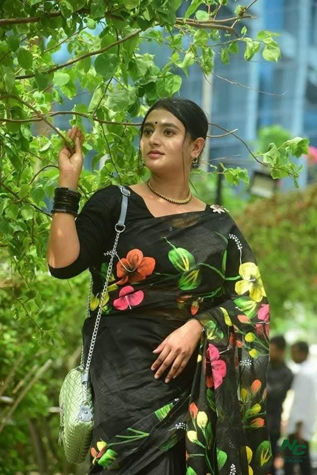 Exquisite Hand-Painted Black Couple Saree and Panjabi Set for Traditional Events